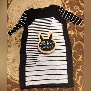 Parkhurs DT0128 Stylish black & white striped dress with three-quarter sleeves.